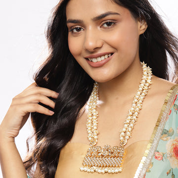 Long Pearl Layered Kundan Necklace