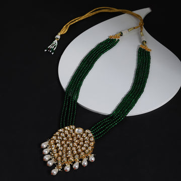 Long Green Layered Kundan Necklace