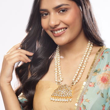 Long Pearl Layered Kundan Necklace