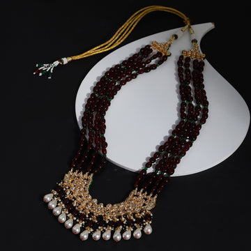 Maharani Maroon Long Layered Kundan Necklace