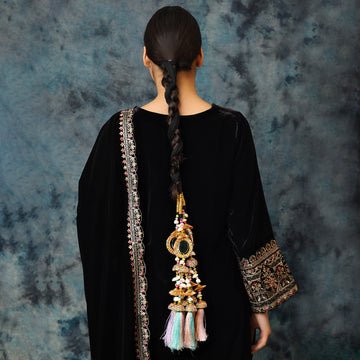 Colorful Pastel Hues Threads with Pearls & Black Thread Parandi