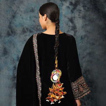Colorful Pastel Hues Threads with Pearls & Black Thread Parandi
