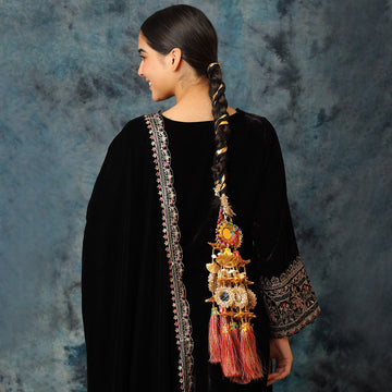 Colorful Pastel Hues Threads with Pearls & Black Thread Parandi