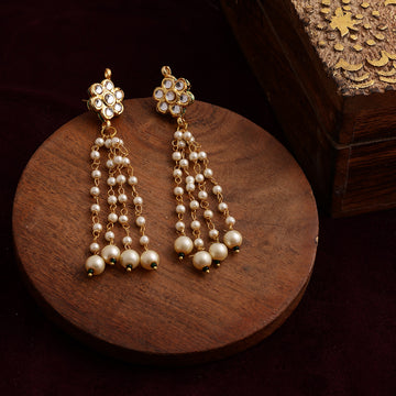 Long Dangler Kundan & Pearl Earrings