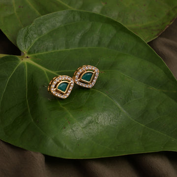 Kundan Studs with Green Stone