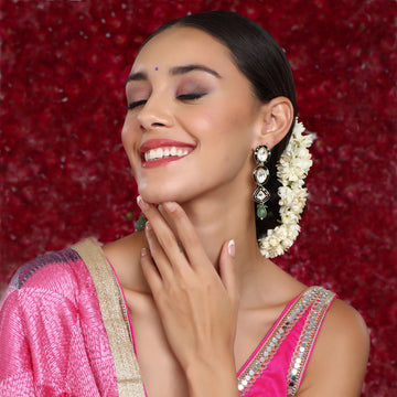 Long Meenakari Kundan Earrings with Emeralds