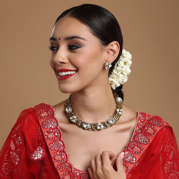 Golden Kundan & Mossainite Hasli Choker with Studs