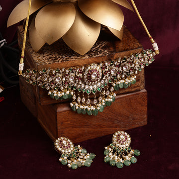 Precious Handcrafted Stone Neckpiece with Emeralds