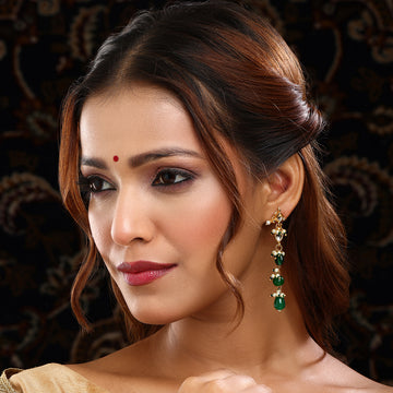 Long Kundan and Emerald Earrings