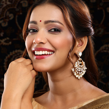 White Chand Kundan Earrings