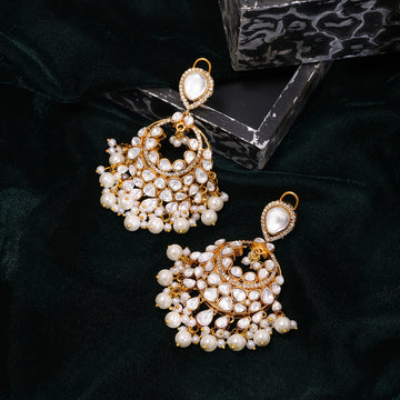 White Chand Kundan Earrings