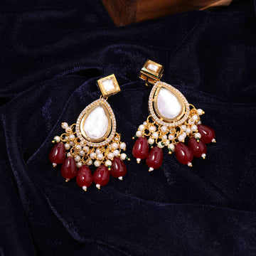 Kundan Earrings with Maroon Stones
