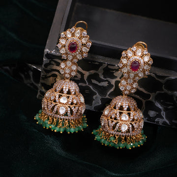 Diamond and Stone Jhumka Earrings