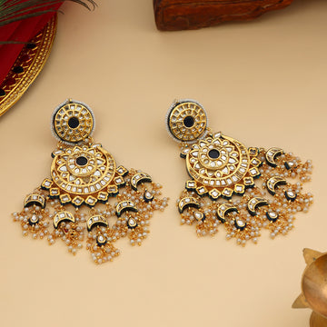 Kundan Chand Earrings with Ear Chains