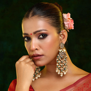 Kundan Chand Earrings with Ear Chains