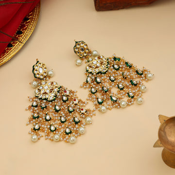 Kundan Chand Earrings with Ear Chains
