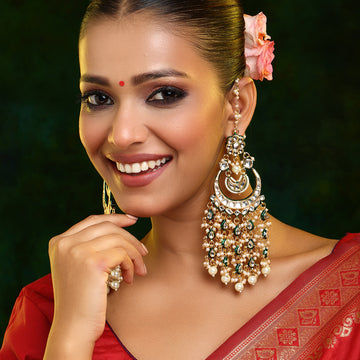 Ruby Raang Kundan Earrings with Ear Chains