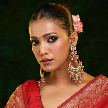 Kundan Chand Earrings with Ear Chains