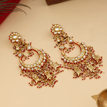 Kundan Chand Earrings with Ear Chains