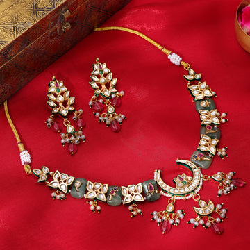 Kundan and Stonework Necklace with Matching Earrings
