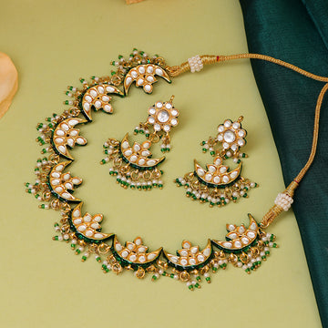 Half Moon Kundan Necklace with Earrings