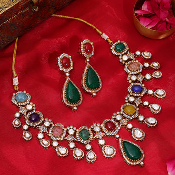 Multi Maharani Kundan and Stonework Necklace with Earrings