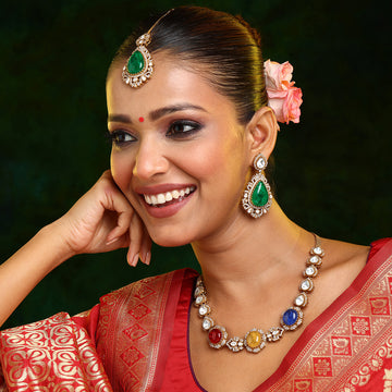 Stonework Kundan Necklace with Earrings and Maang Tikka