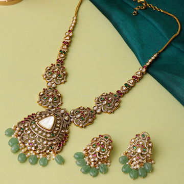 Long Kundan Heavy Maharani Necklace with Earrrings