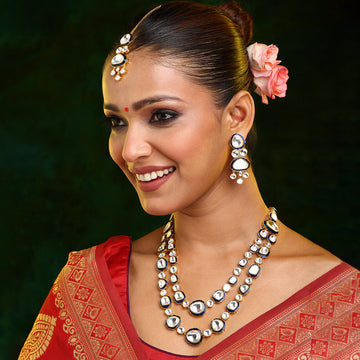 Blue Meenakari Kundan Layered Necklace with Earrings & Maang Tikka