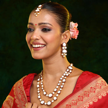 Red Meenakari Kundan Layered Necklace with Earrings & Maang Tikka