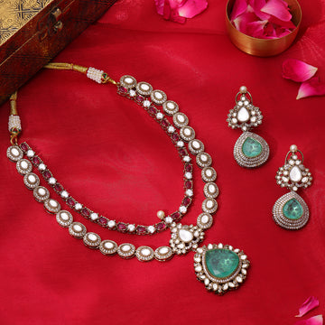 Stonework Moissanite Necklace with Earrings