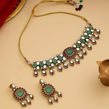 Stonework Moissanite Choker with Earrings