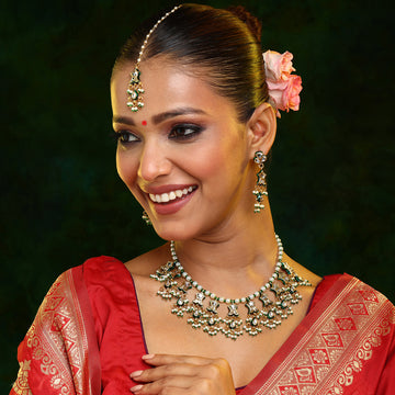 Kundan Collar Necklace with Earrings & Maang Tikka