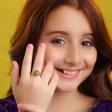 Titli Kids Pink Emerald Frame Ring
