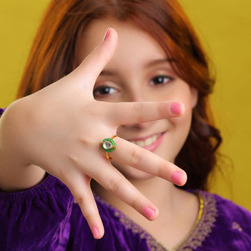 Titli Kids Kundan Emerald Flower Ring