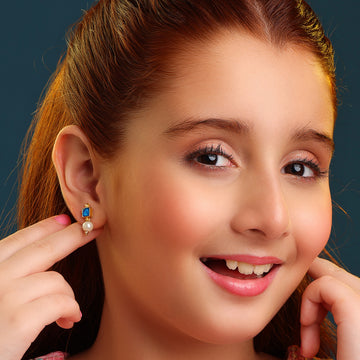 Titli Kids Blue Stone Pearl Earrings