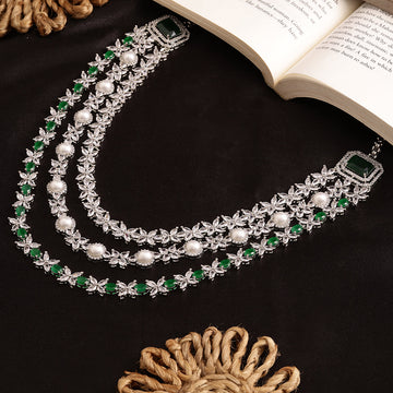 Diamond and Emerald Layered Long Necklace