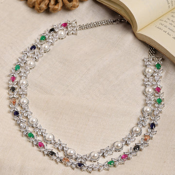 Multi Stone Double Layered Long Necklace