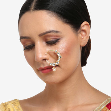 Kundan Nose Ring with Pearl Drop