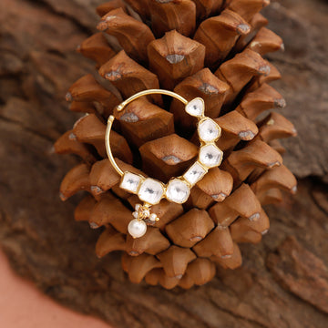 Kundan Nose Ring with Pearl Drop
