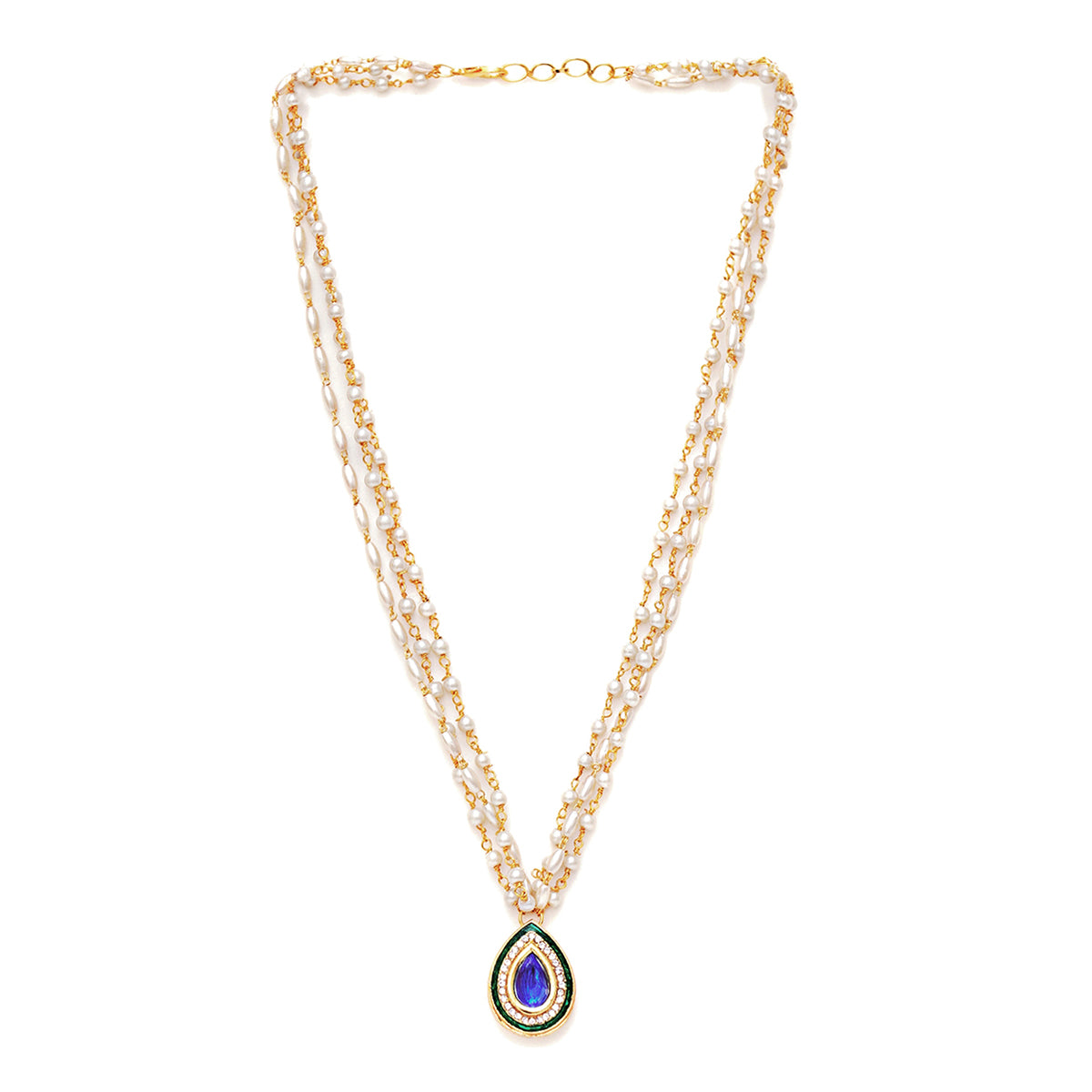 Ruby Raang Blue and Green Stone Neckpiece in Pearls
