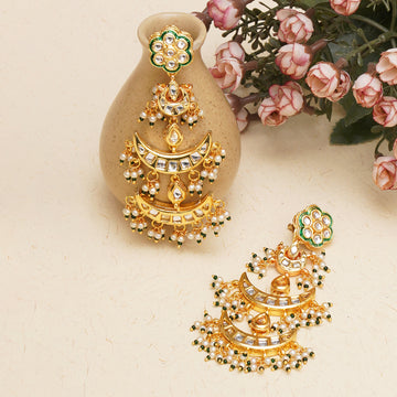 Kundan Earrings with Green Stonework