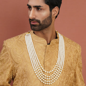 White & Golden Beaded Layered Neckpiece