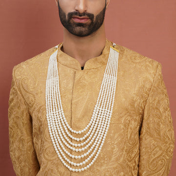 Pearl White Beaded Layered Necklace for Men