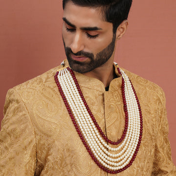 White and Maroon Beaded Neckpiece