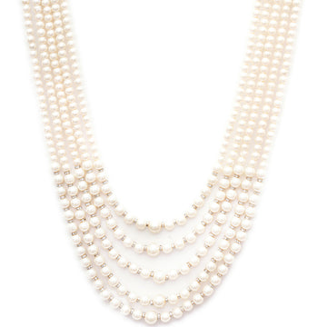 Pearl White and Crystal Beaded Layered Nekclace for Men