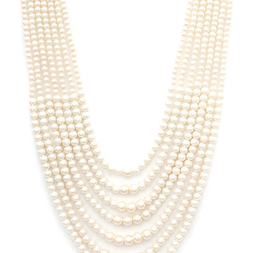 Pearl White Beaded Layered Necklace for Men