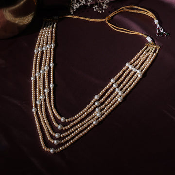 Dual Tone Pearl White & Off White Beaded Layered Necklace for Men