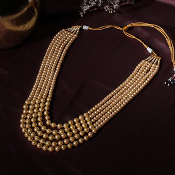 Deep Cream Beaded Layered Necklace for Men