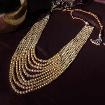 Deep Cream Beaded Layered Necklace for Men